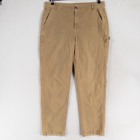American Eagle Pants 16 LONG Tan High Rise Straight Carpenter Canvas Stretch - Picture 1 of 10